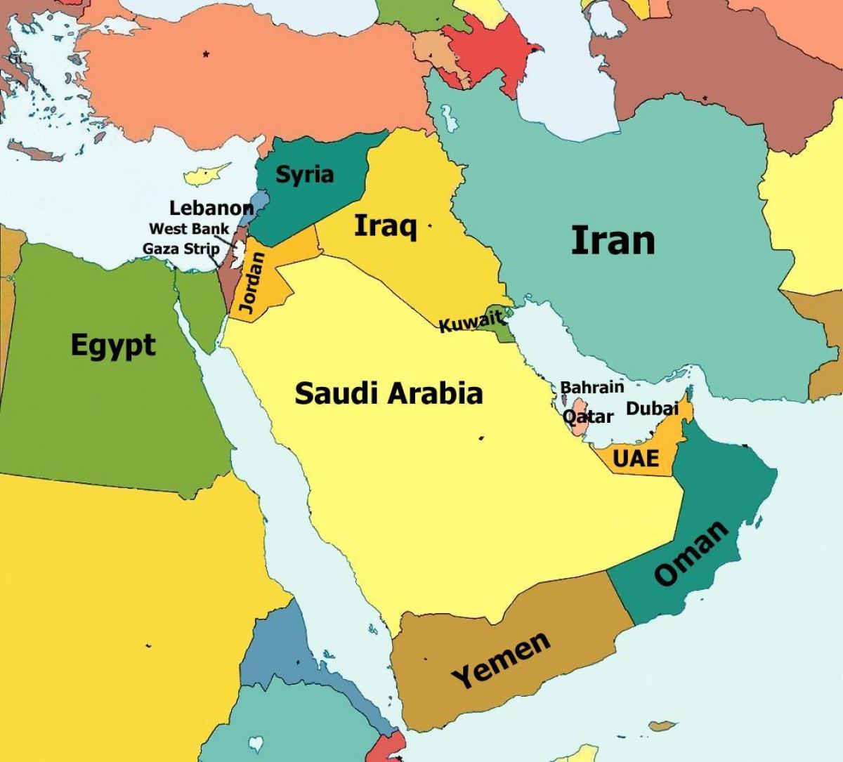 Дубай, карта на Близкия Изток