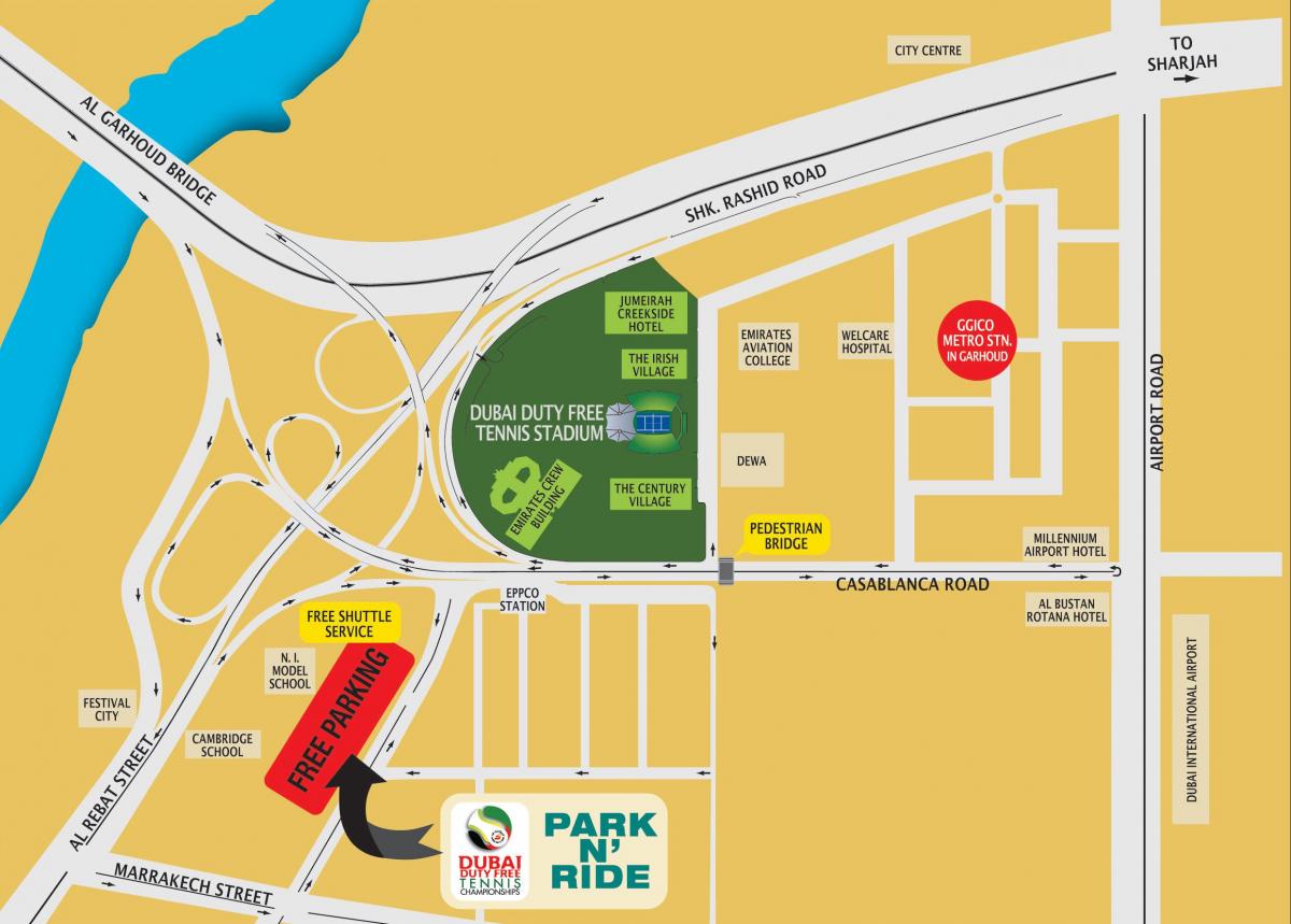 Dubai duty-картофи тенис местоположение стадиони на картата