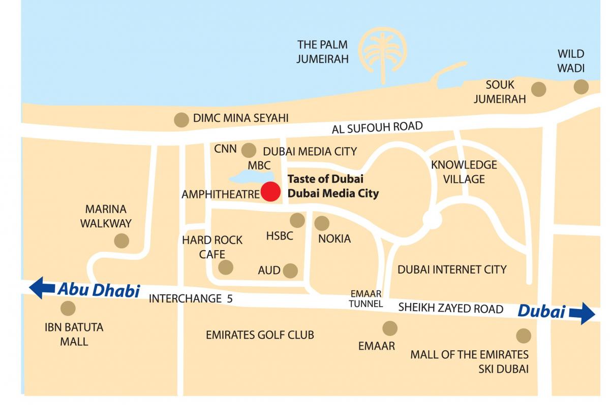 Dubai media City местоположение на картата