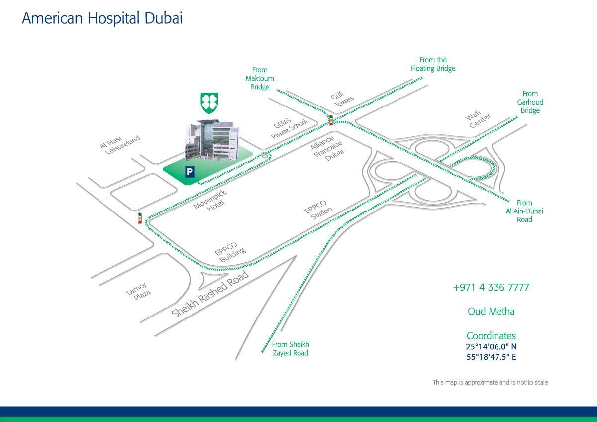 карта американската болница в Дубай